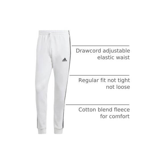 New Adidas Track Pants Men's 3XL White Black Essentials 3 Stripes Fleece Tapered - Picture 3 of 8